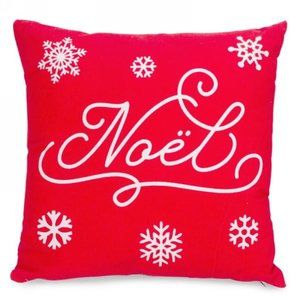 Red Noel Christmas Canvas Decorative Cushion Pillow Cover Set of 2